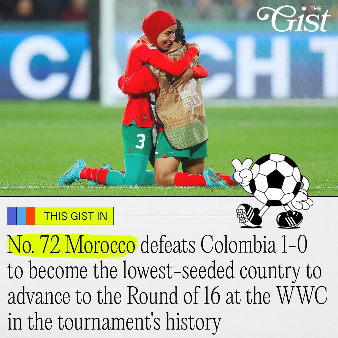 HISTORY FOR MOROCCO IN THEIR FIRST-EVER (!!!) WWC! 🙌🤯✨⁣

Debutants Morocco stunned Colombia 1-0 in their final group match in Perth to reach the last 16 of the Women’s World Cup at the first attempt, along with their opponents. 👏⚽

#FIFAWWC