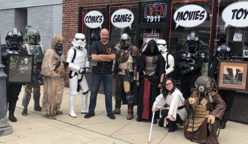 oldlinegarrison's tweet photo. It's a Troop Back Thursday!! We're going back to July 29th 2021 when we trooped at Collectors Corner in Parkville for an in store signing by The Mandalorian actor Dominic Pace!! Fun was had by all! #501stlegion #oldlinegarrison #BadGuysDoingGood #vadersfist https://t.co/KmIa110VKq