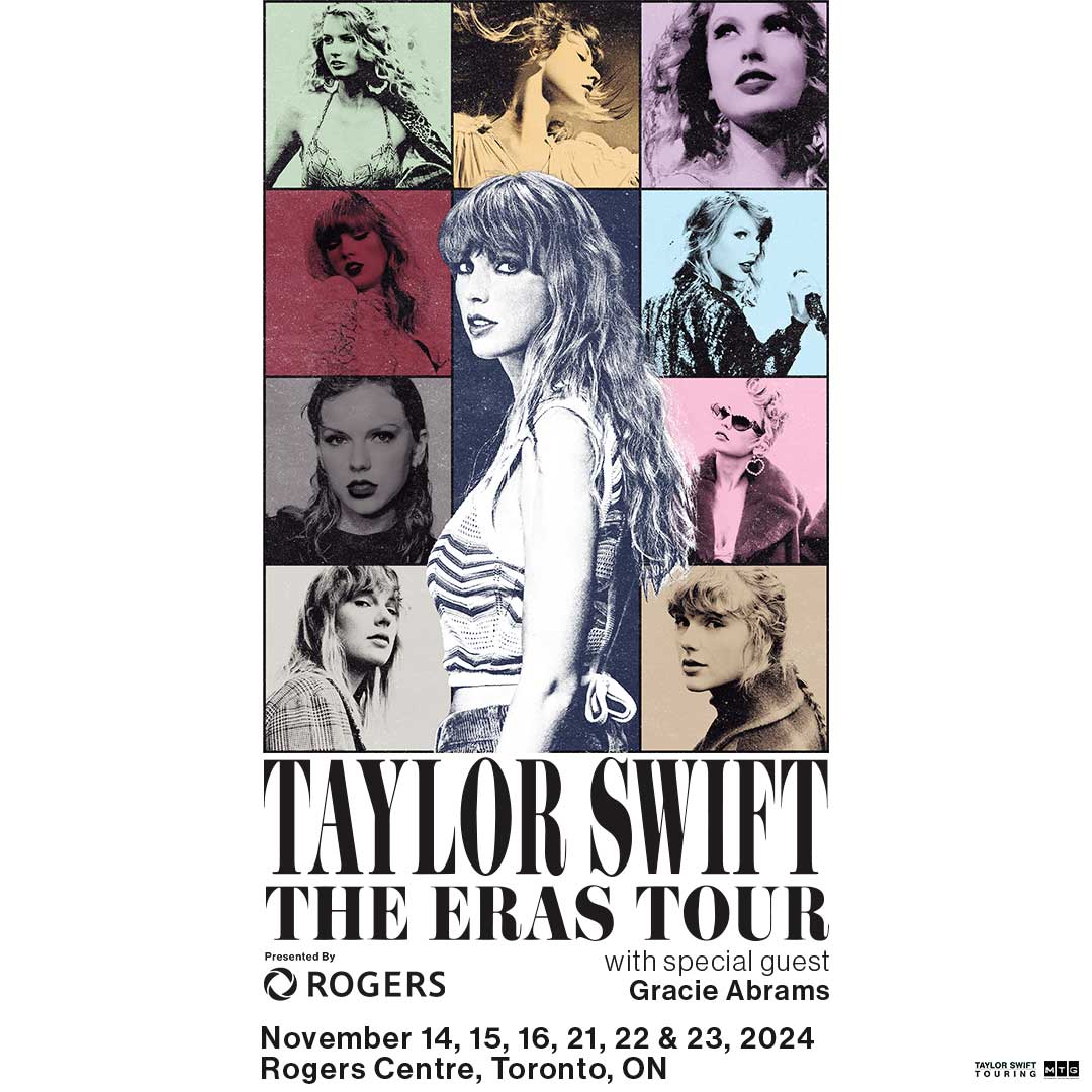 BlueJays's tweet photo. Rogers proudly presents Taylor Swift | The Eras Tour.  

We’re so excited to hear that @TaylorSwift13 is coming to Canada for six unforgettable shows at Rogers Centre in November 2024! 

Visit https://t.co/IS92XJlqf6 for ticketing details.