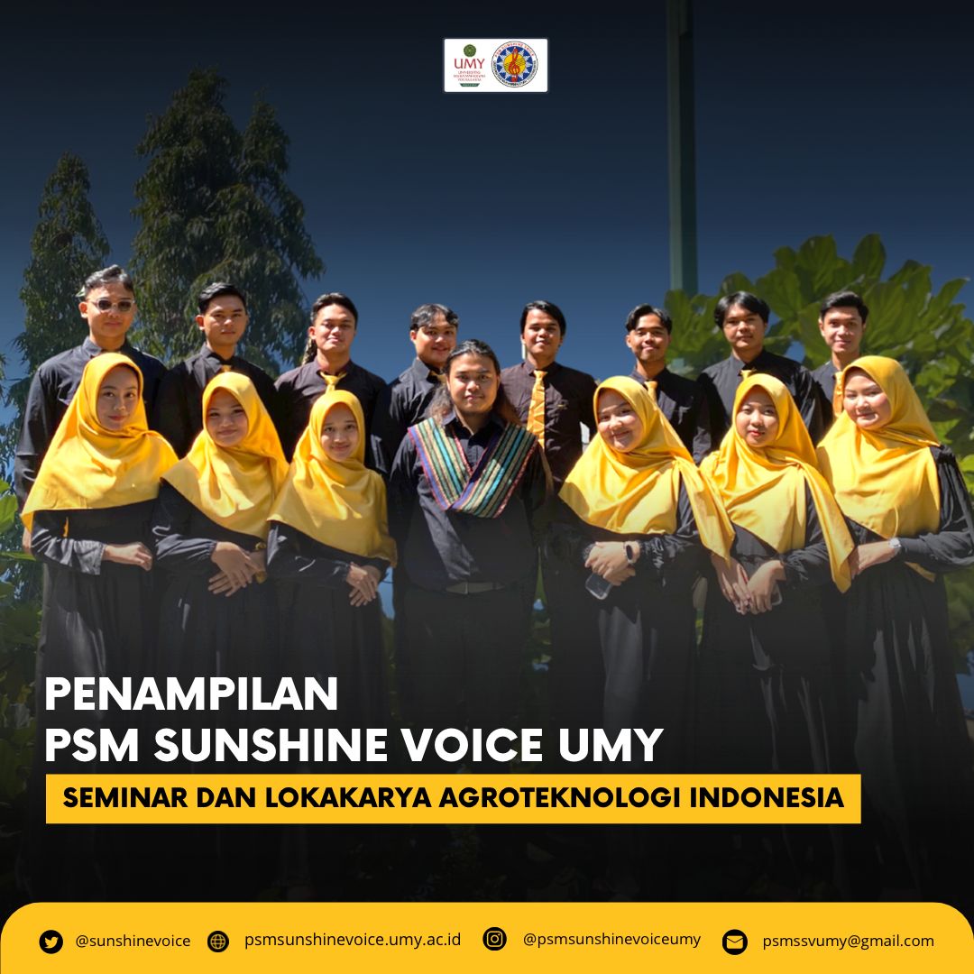 🔥[[PSM SSV PERFORMANCE]]🔥

Kamis (20/7) PSM SSV UMY berkesempatan tampil dalam acara Seminar Nasional dan Lokakarya Perkumpulan Agroteknologi/Agroekoteknologi Indonesia yang diselenggarakan di Ruang Amphiteater E6 Gedung K.H. Ibrahim Universitas Muhammadiyah Yogyakarta.