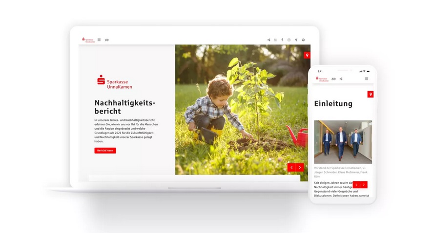 webmag_io's tweet image. Die Sparkasse UnnaKamen publiziert ihren Nachhaltigkeitsreport 🌱📔 mittlerweile #digital.  👋 Bye bye, Papierverschwendung. Hello #Webmag, hello #Webformat. Der Report ist ▶️ #responsiv, ▶️ #auswertbar, ▶️ #interaktiv und ▶️ #teilbar 
👉 webmag.io/branchen/unter… #digitalreporting