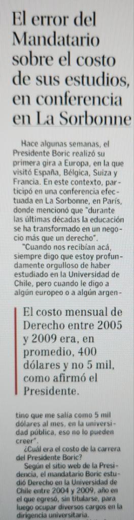 Que mentiroso es Boric. En Francia dijo que su carrera de derecho en la U de Chil3 le costaba 5 mil dolares mensuales.  Eso si que es propagar información falsa.