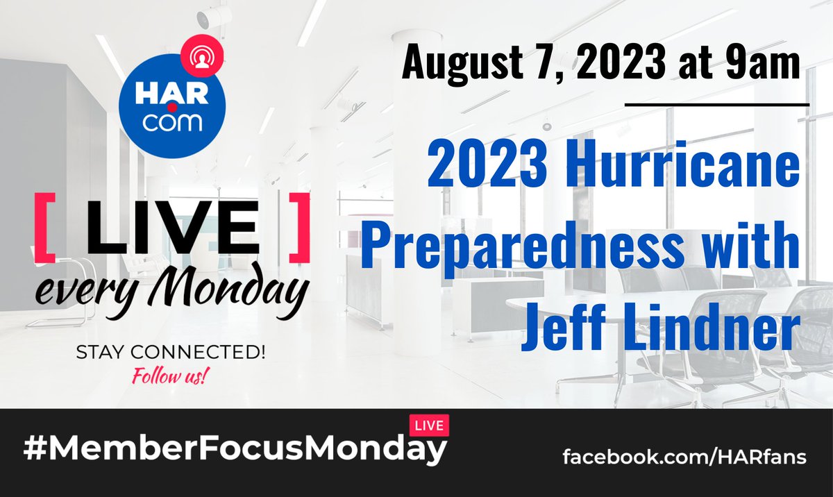 HARMembers's tweet photo. This Monday, Jeff Lindner, Meteorologist and Director of Hydrologic Operations for the Harris Country Flood District, will discuss personal preparedness & how the county has prepared for the 2023 hurricane season. You won’t want to miss! https://t.co/gLGKzhoWJw #MemberFocusMonday https://t.co/pCwUZiS9r3