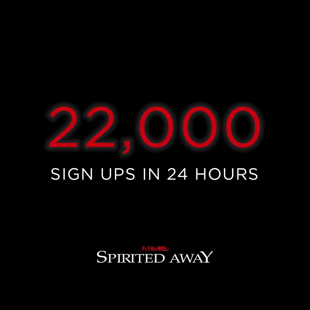 SpiritedLDN's tweet photo. We’re thrilled to have reached 22,000 sign-ups in 24 hours! ♨️

Make sure you’re signed up to access priority booking before our tickets go on-sale: https://t.co/HBY2YIZYPU #SpiritedAway #SpiritedAwayLDN https://t.co/Lzp77s8TCW