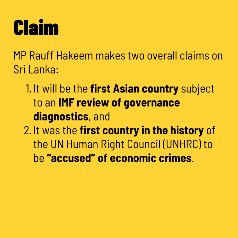 factchecklka's tweet photo. MP @Rauff_Hakeem claimed recently that Sri Lanka is the first country ever to be accused of economic crimes by the UN Human Right Council (UNHRC). 💵⚖️Is he correct?
Swipe ⏪ to find out.
📚 Read the full fact-check at: https://t.co/9gDXZPLWve
#FactCheckLK