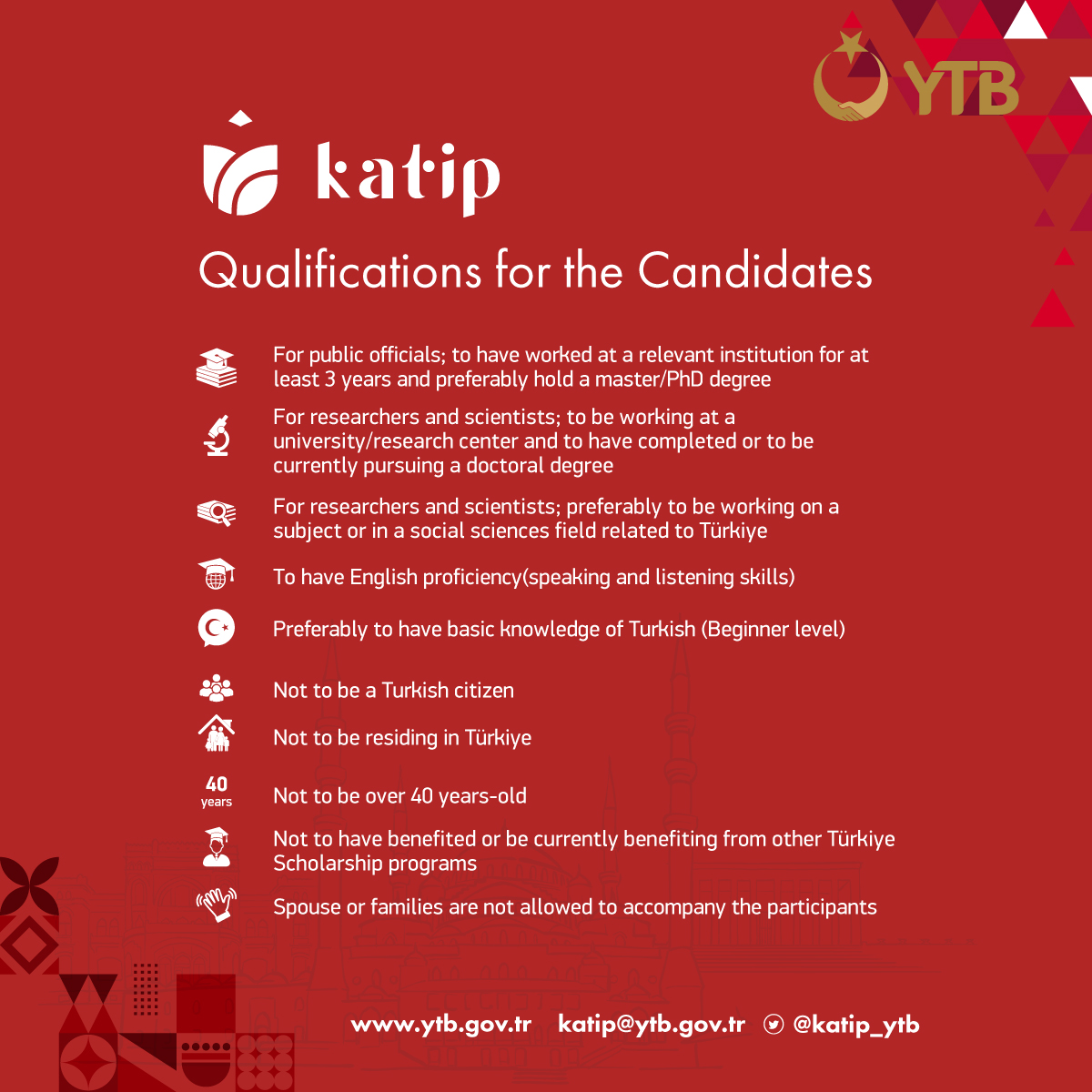 ytb_english's tweet photo. Turkish Language Program for Public Officials and Academicians #KATIP Applications for the 2023-2024 period is going on.

•Turkish course
•Institution Visits
•Seminars
•Cultural Trips

Application Deadline: 14.08.2023
➡️Click for details: https://t.co/aamK6uenZi https://t.co/ZI9ZYk9enC