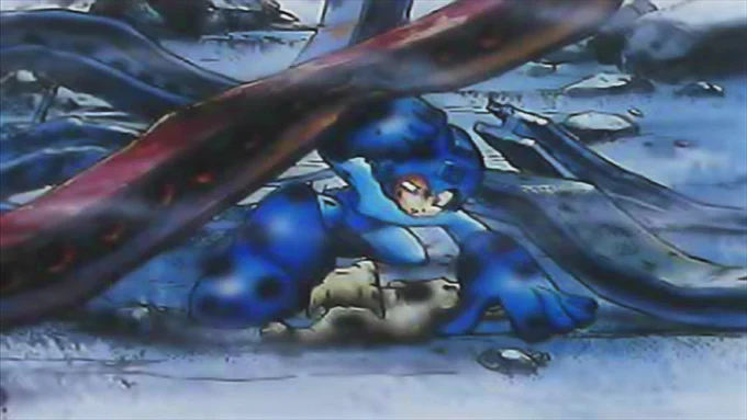 As a kid, I thought this scene showed Mega Man freeing himself from rubble, but only recently did I notice the DOG he was protecting.