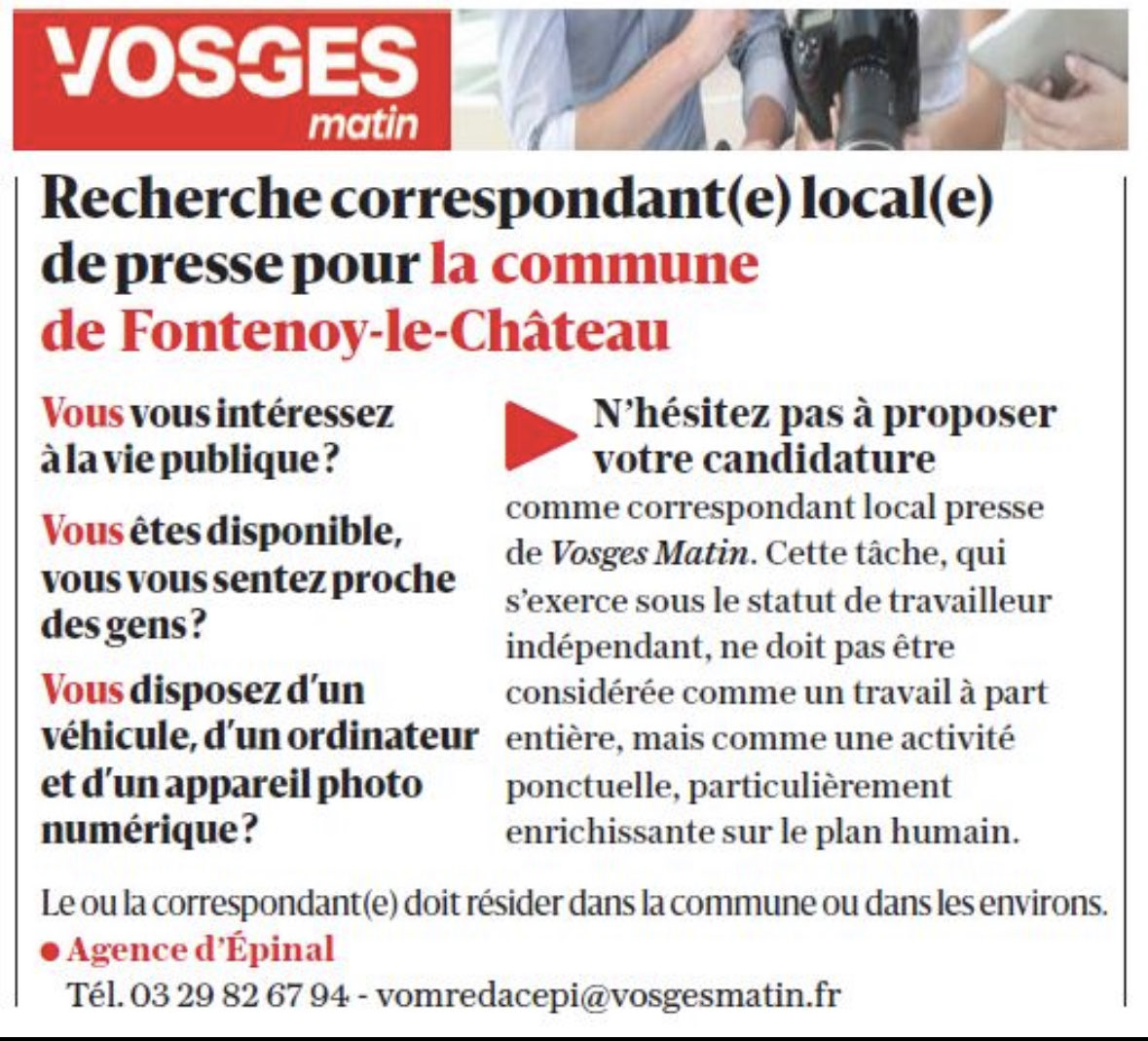 🚨🚨🚨Votre #journal d’#Epinal ⁦<a href="/VosgesMatin/">Vosges Matin</a>⁩ recherche…
#presse #Vosges #pqr #job indépendant