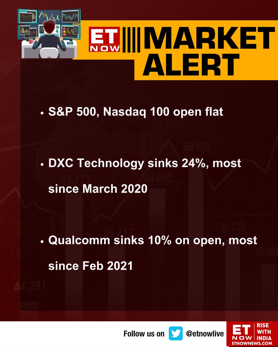 ETNOWlive's tweet image. US Markets At Open | S&amp;amp;P 500, Nasdaq 100 open flat; these are the other highlights👇 

#NASDAQ #DXCTechnology #Qualcomm #US @nasdaq