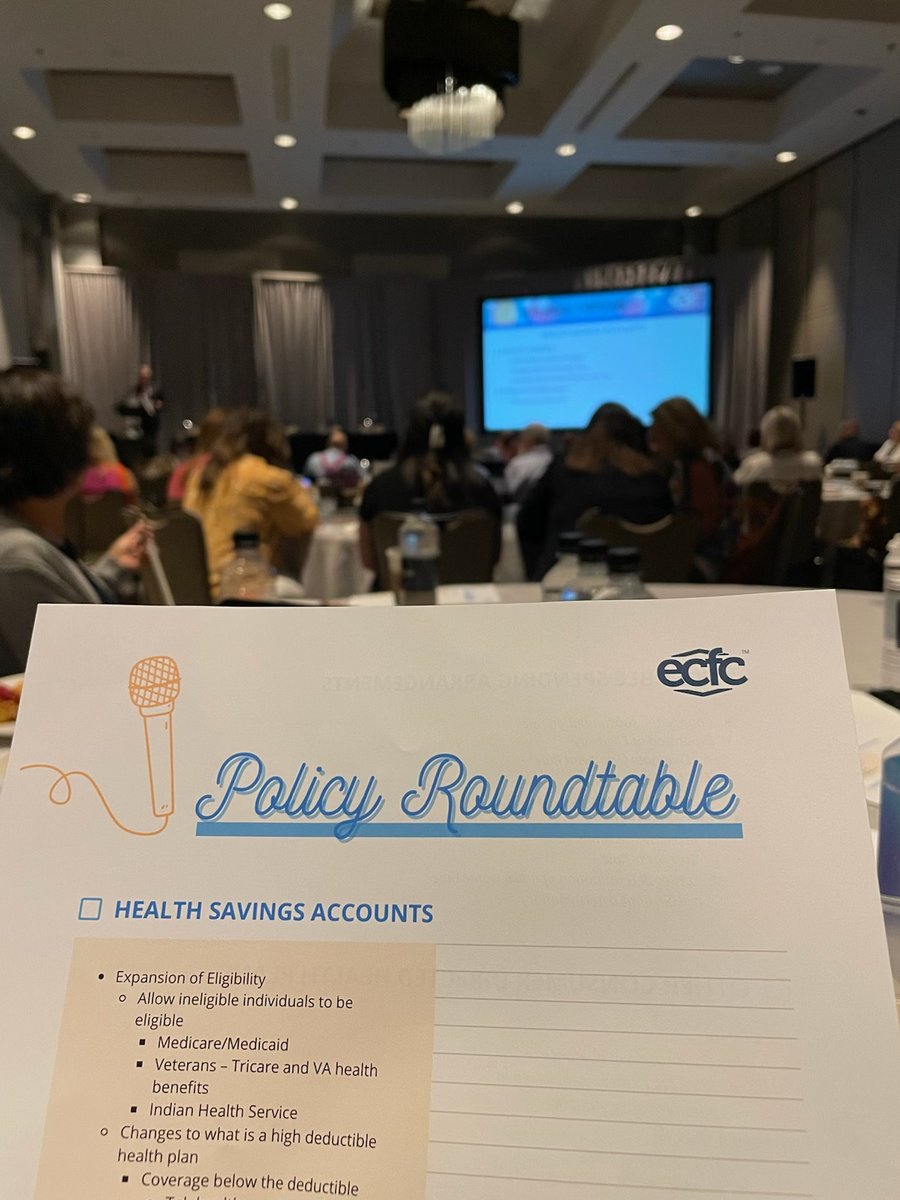 GoECFC's tweet image. We begin our Symposium this morning with a new, interactive session - Policy Roundtable. This is a great opportunity for attendees to review policies for #HSAs #FSAs and #HRAs and where we would like to see policy changes. What changes would we like to see? Discuss!
#GoECFC