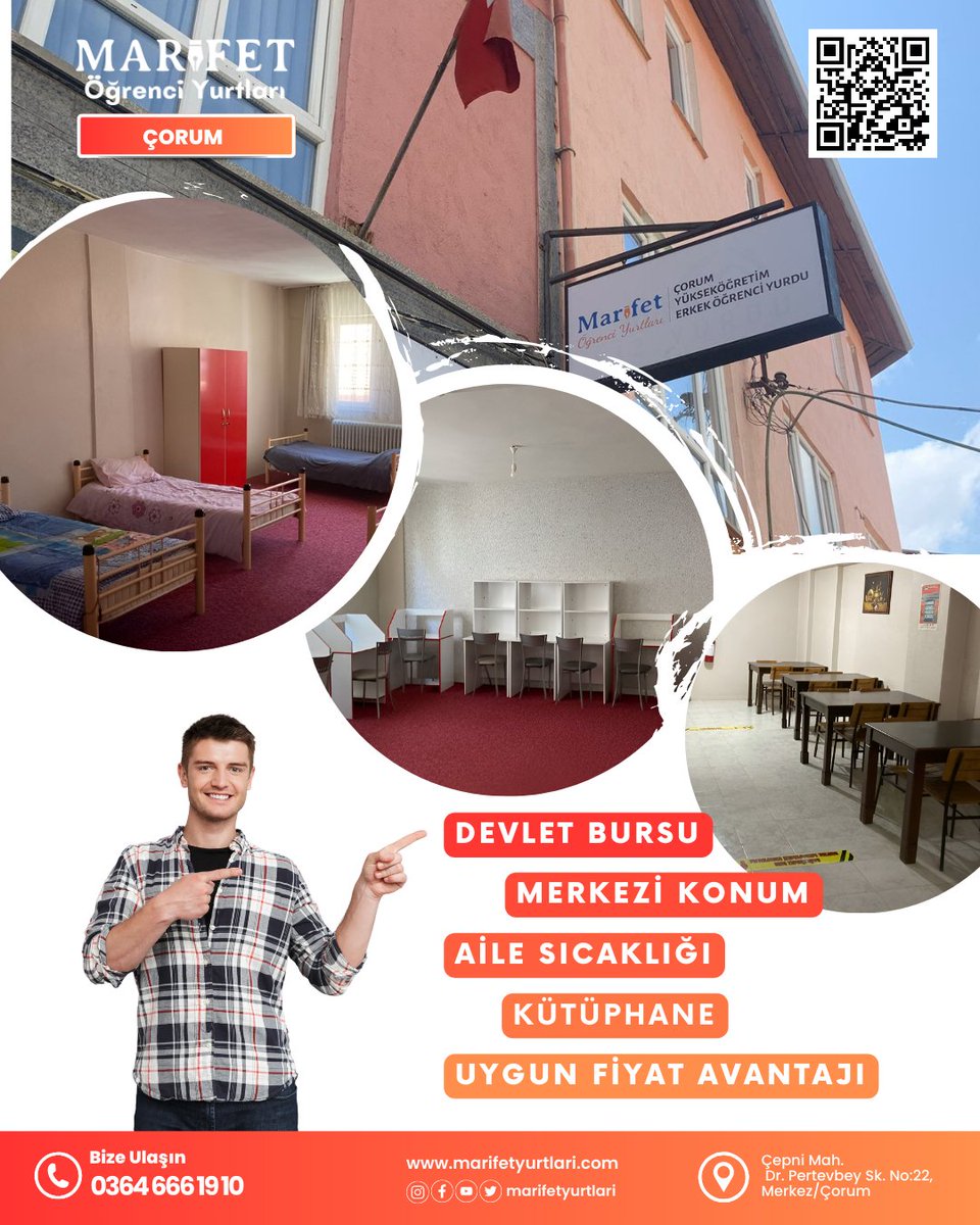 Çorum Yükseköğrenim Erkek Öğrenci Yurdumuz, merkezi konumuyla sizlere deneyimli ve güler yüzlü  hizmet sunmaktadır.   

#MarifetYurtları #ÖğrenciYurtları #Çorum #ÇorumÖğrenciYurtları