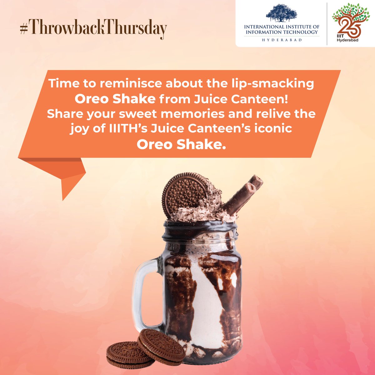 iiit_hyderabad's tweet photo. #ThrowbackThursday to the delightful days of lip-smacking joy at IIITH’s Juice Canteen with the iconic Oreo Shake! 

Know more at https://t.co/TNQJqtoc9m

#iiithturns25 #IIITHyderabad #iiith #IIITHAlumni #college #collegelife #oreoshake https://t.co/jTlBUhN21b