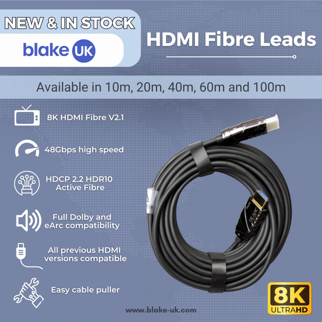 Seamless connections, crystal-clear visions. HDMI fibre leads, taking tech to new heights!

#hdmi #blakeuk #fibreoptics #fibre #fibreopticleads #hdmicable #powercable #telecommunications #network