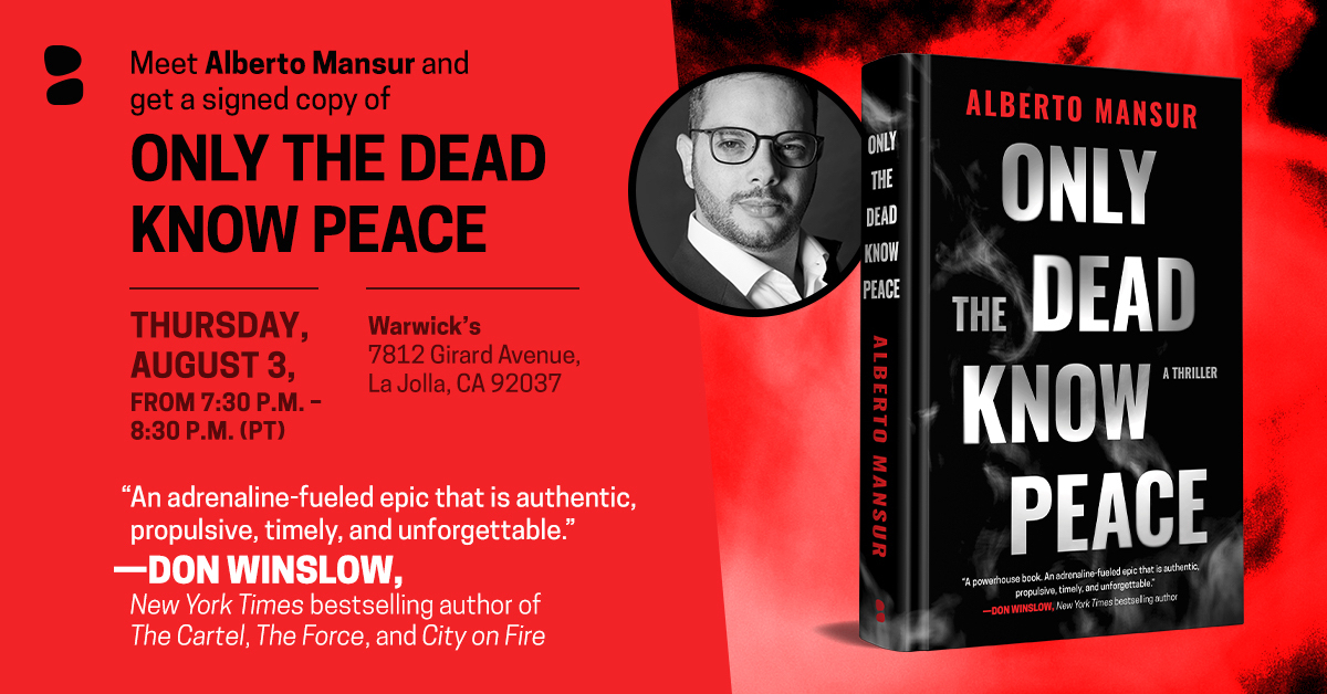 AlbertoMansur's tweet photo. 📅Author event: #LaJolla, CA!
Celebrate with me the launch of my new spy thriller #OnlyTheDeadKnowPeace Drop in tonight for an in-person book signing hosted by @warwicksbooks!
Details: https://t.co/V4QQLQdlC3
Learn more about #onlythedeadknowpeace: https://t.co/Grk62813Iz https://t.co/JDJTggyU91