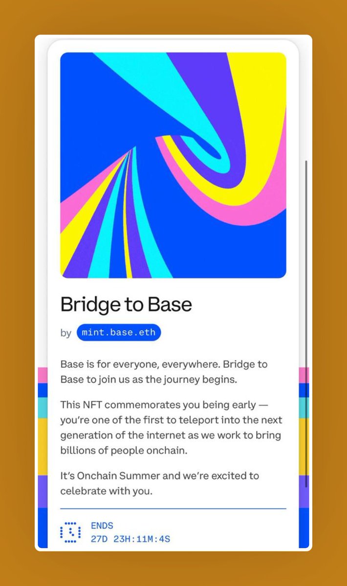 NDIDI_GRAM's tweet image. BUILD ON BASE Is Now Open For Bridging On Mainnet

Users Can Bridge ETH To Base &amp;amp; Out Of Base
Visit bridge.base.org

Mint Early User Commorative NFT, Ends In 27 Days
Visit onchainsummer.xyz