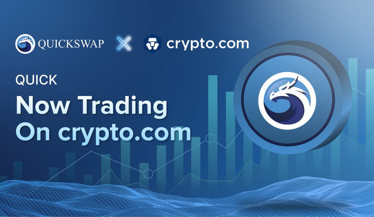 QuickswapDEX's tweet photo. Another CEX bites the dust, this time with the #CroFam 🔥
$QUICK (New) is now listed on @cryptocom! 🥳
🔄 Trading has been enabled for the $QUICK - $USD pair https://t.co/MR7OS0jE2n