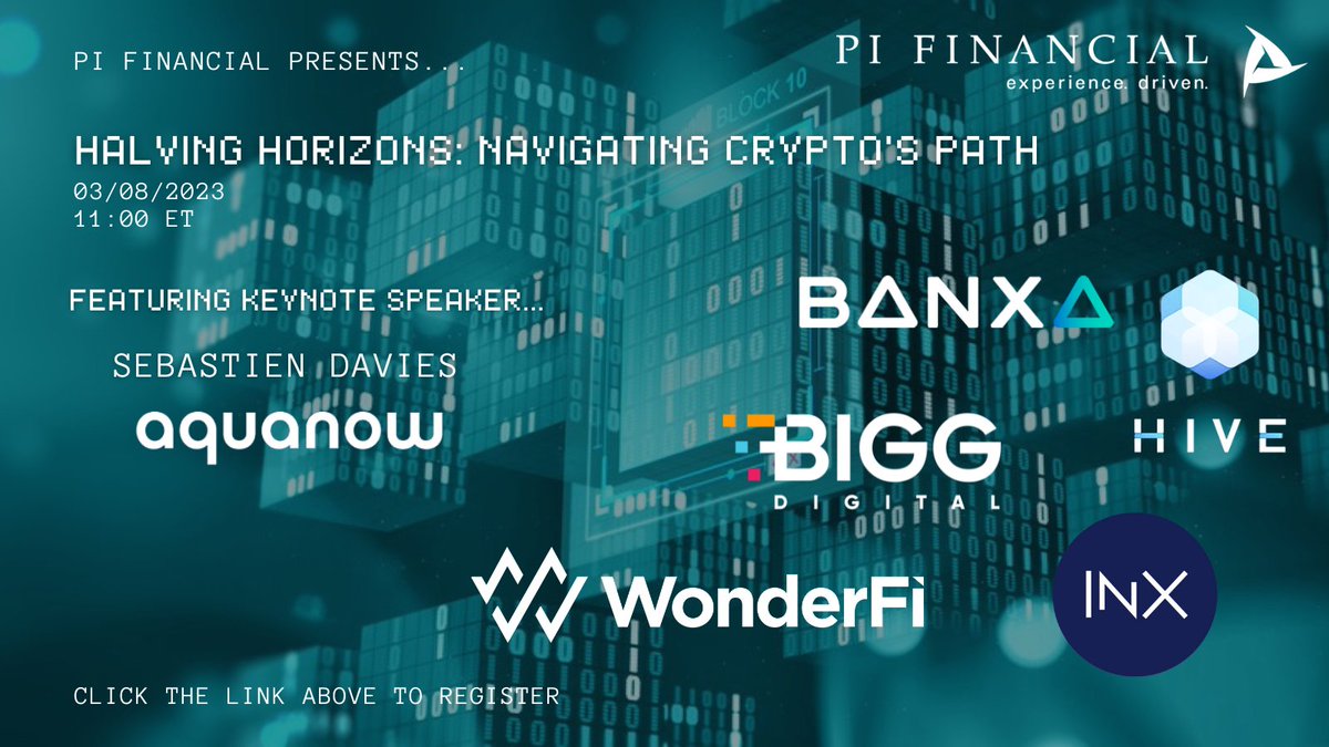 We're kicking off sooon! 🫨 🚀
Make sure you are registered to tap in to #𝘏𝘢𝘭𝘷𝘪𝘯𝘨 𝘏𝘰𝘳𝘪𝘻𝘰𝘯𝘴 today!⛏️
rb.gy/crot3 
🌟Featured Speaker: Sebastien Davies of <a href="/aquanow/">Aquanow</a>
$BIGG $HIVE $INXD $BNXA $WNDR