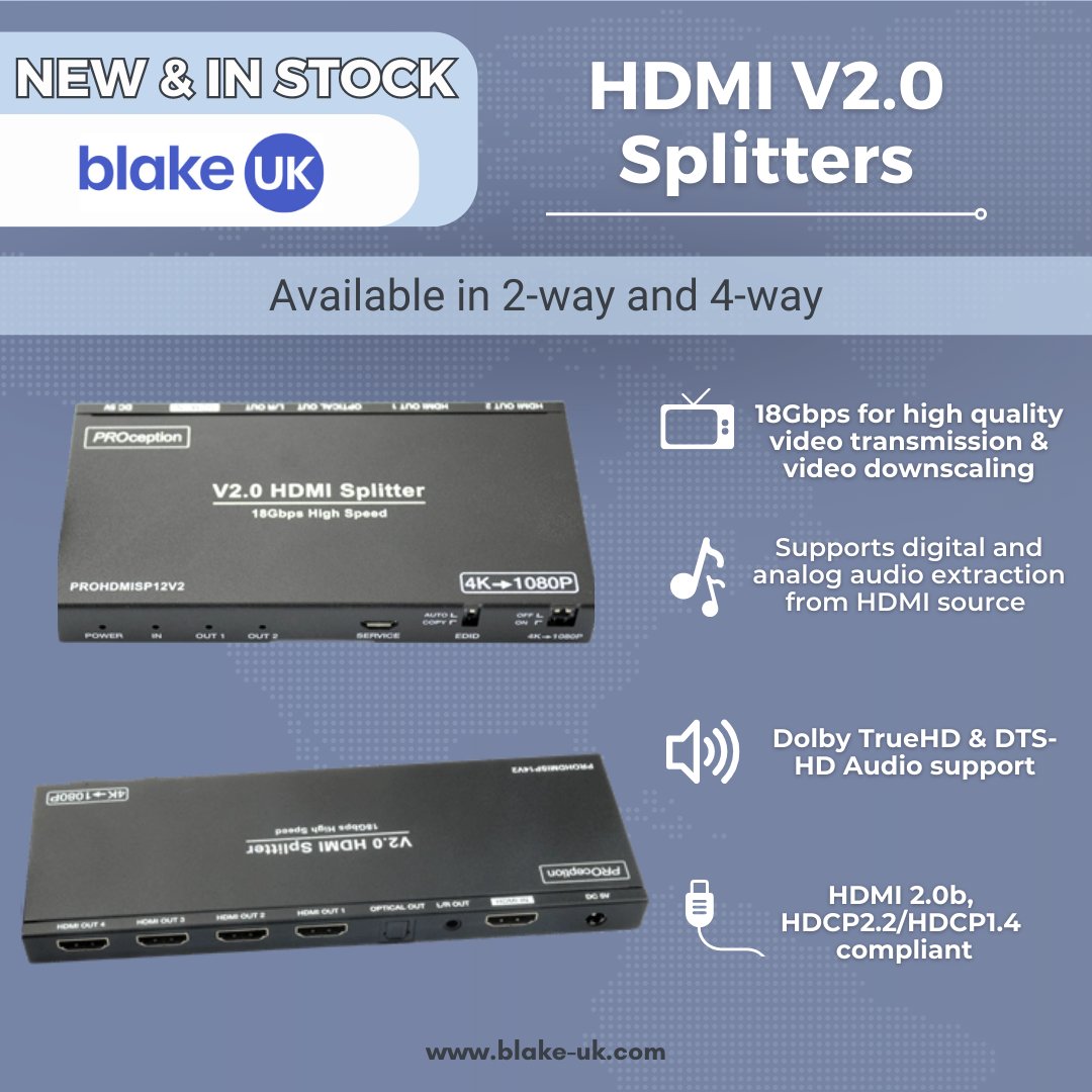Transform your #entertainment setup with our HDMI splitter. Connect, share and enjoy your favourite content on multiple screens simultaneously!

#HDMISplitter #EntertainmentHub #HDMI #BlakeUK #TechWorld #Splitter #TechLovers #gaming #cctv