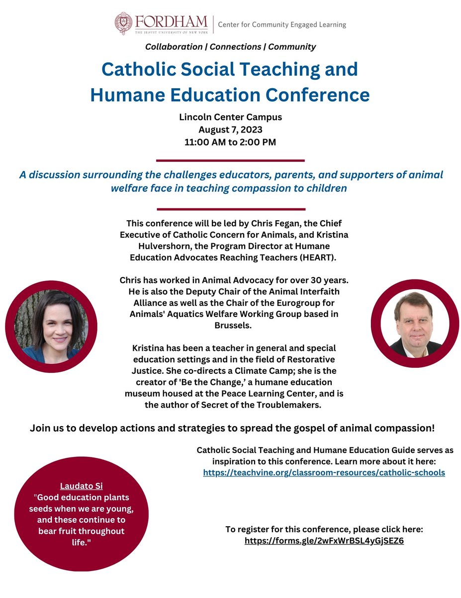 Join IHE alumna Kristina Hulvershorn, currently the Program Director at HEART, in a discussion on the challenges educators, parents, and supporters face in teaching compassion to children. Register here: forms.gle/2wFxWrBSL4yGjS… @teachhumane @FordhamNYC @kh_troublemaker