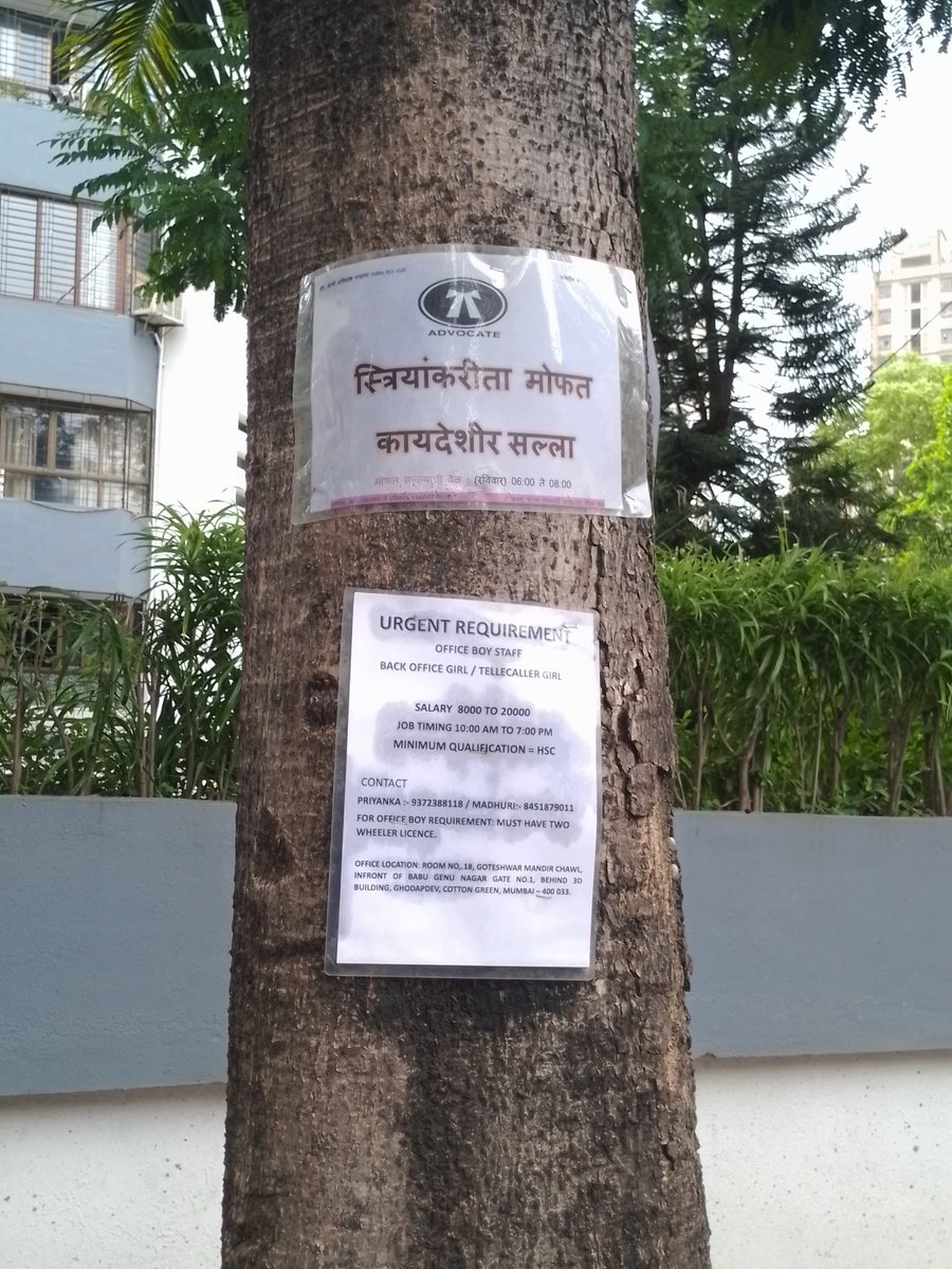 rane65048's tweet photo. @mybmc @mybmcGardens @mybmcWardFS @CPMumbaiPolice @CMOMaharashtra @PMOIndia  झाडाला खिळे मारणे किंवा किंवा झाडावर कोणत्याही प्रकारची जाहिरात अडकविने ह्यास मनाई असताना सुद्धा अशा प्रकारचे अनेक उदाहरण मुंबई महानगर पालिकेच्या एफ साऊथ विभागात राम टेकडी रोड वर आपणांस पाहावयास मिळतील. https://t.co/JrL3fv2Fov