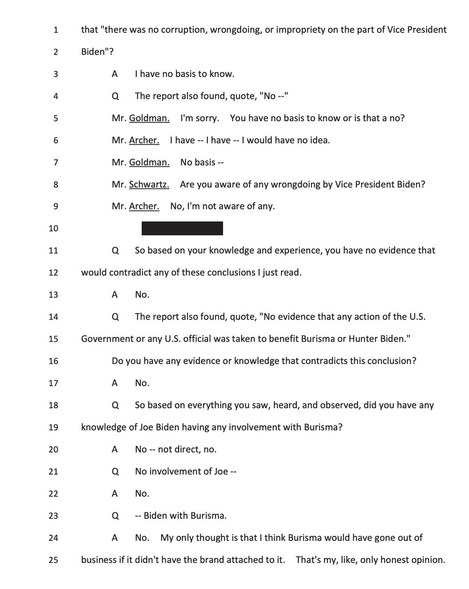 The Devon Archer interview transcript was just released and it’s absolutely damning for Republicans. Archer is asked point-blank if he has any knowledge of wrongdoing by Joe Biden. He responds: “No.” This was the GOP’s “smoking gun” witness.