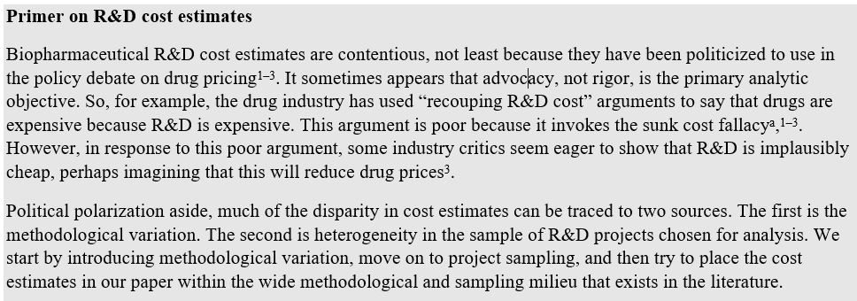 JackScannell13's tweet photo. Why do some people say it costs a gazillion dollars to discover a new drug while others say it costs the same as Big Mac? check out supplement 1 of our cancer drug paper for a primer on methods to estimate drug R&amp;D costs. @jhickmana @consiliumsci https://t.co/EJHjLy3zmR