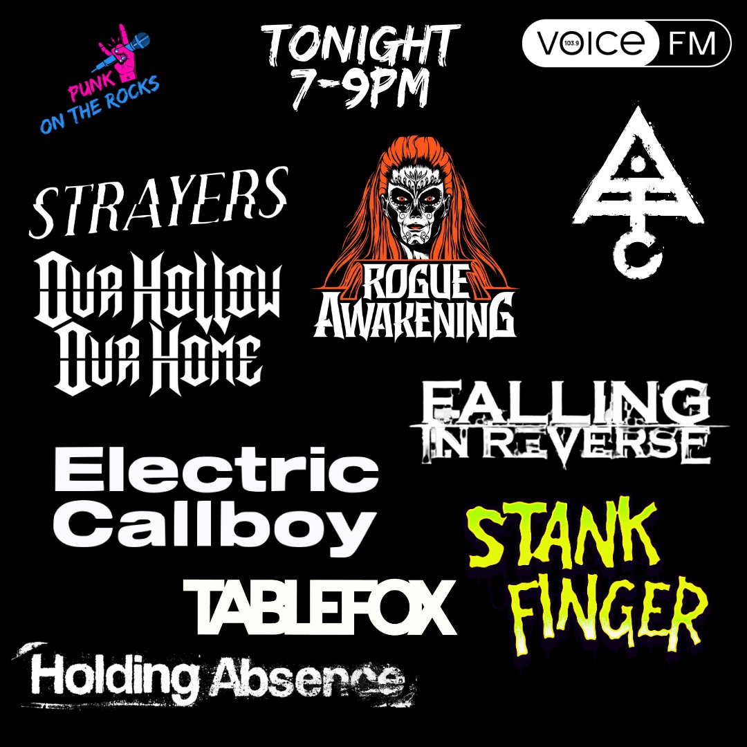 😍 TONIGHT! LIVE 7-9pm

EXCLUSIVE from #stankfinger 

#battleofthefans
#rockucation with @simonDJwilson 
#throwbackthursday 

🎵 from @HoldingAbsence @OHOHofficialuk @TablefoxBand  @TRACKFIVEband @RogueAofficial @ALTBLKERA 

LIVE @voicefmradio