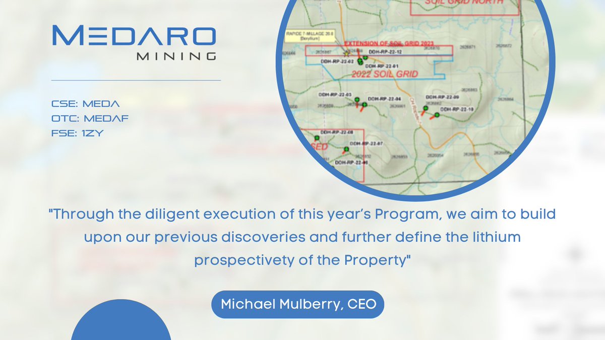 MedaroMining's tweet image. &quot;Through the diligent execution of this year’s Program, we aim to build upon our previous discoveries and further define the lithium prospectivety of the Property.&quot; - Michael Mulberry, CEO
⇒ stockmkt.info/3O544xc 
#mininglithium #CSEstocks #OTCMarkets
🇨🇦 $MEDA 🇺🇸 $MEDAF