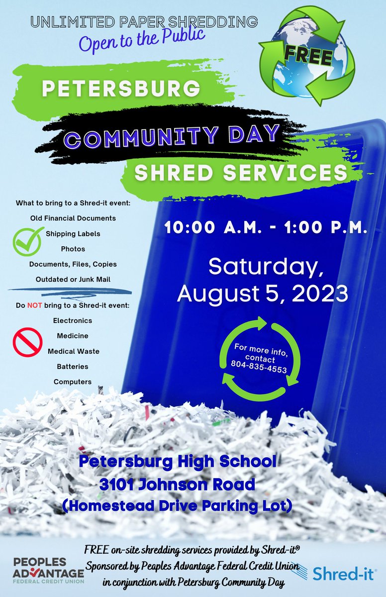 Stop by PHS this Saturday Aug. 5th 10am - 1pm and drop off your items to be shredded. Enhance our environment and protect your identify! There's no limit on the items you can bring to shred. We are not accepting meds or electronics. #AKA1908 #SoaringWithAKA #MARConnects