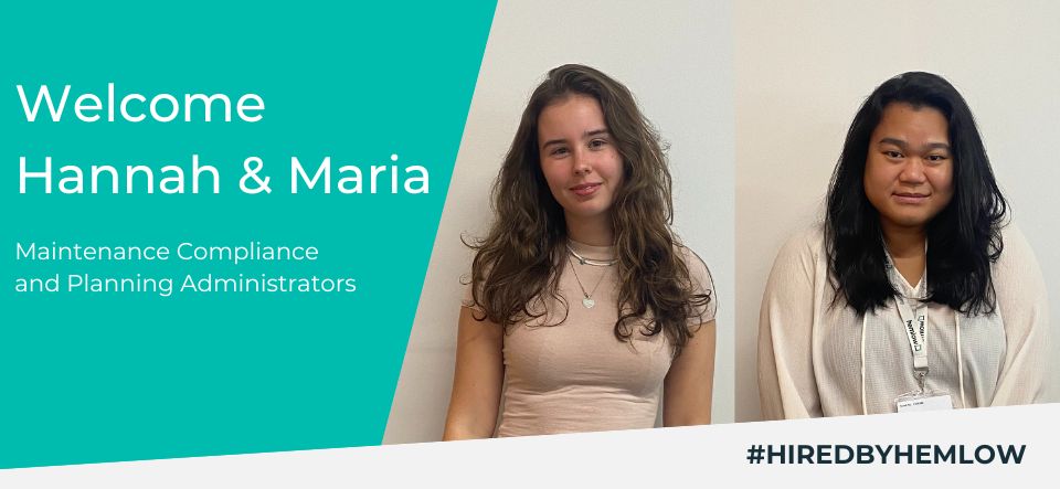 Please join us in welcoming Hannah and Maria as they join #teamhemlow as Maintenance Planning and Compliance Administrators! 

We wish Hannah and Maria the best of luck in their new roles! 

#newjob #careeropportunity #facman #hiredbyhemlow #maintenance