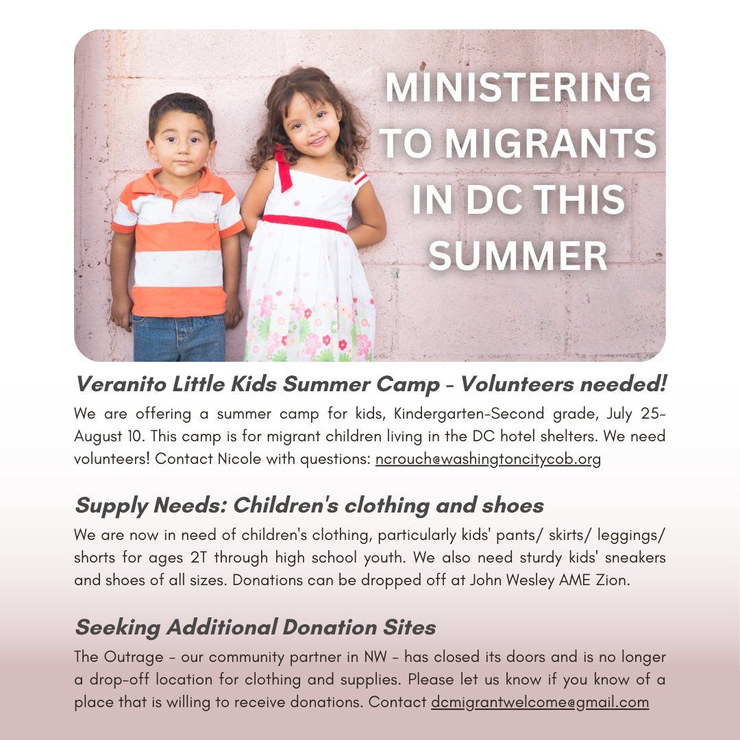 The BWC continues to assist the people at Capitol Hill UMC and others who are welcoming the migrants bused to Washington, D.C.

Emma Escobar, the BWC's Hispanic/Latino Ministries coordinator, shares these opportunities and more.  
bwcumc.org/news-and-views…