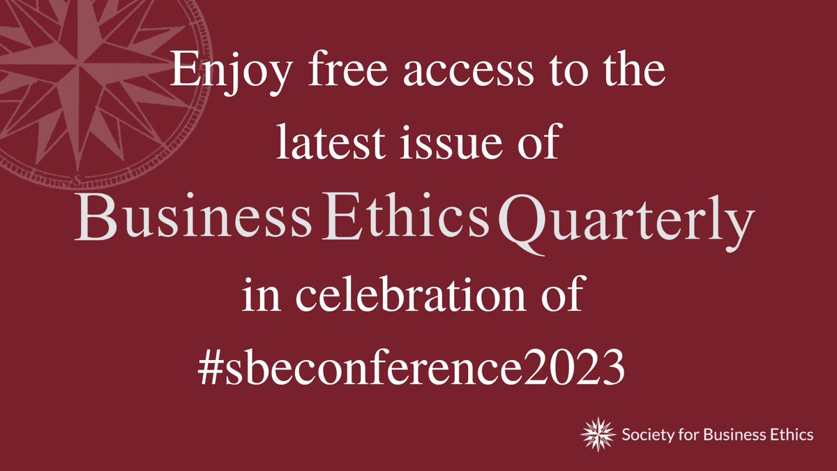 📣 Enjoy free access to the latest issue of <a href="/BEQJournal/">Business Ethics Quarterly</a> in celebration of #sbeconference2023! <a href="/sbeonline/">Society for Business Ethics</a> 

cup.org/3DGxvRa
