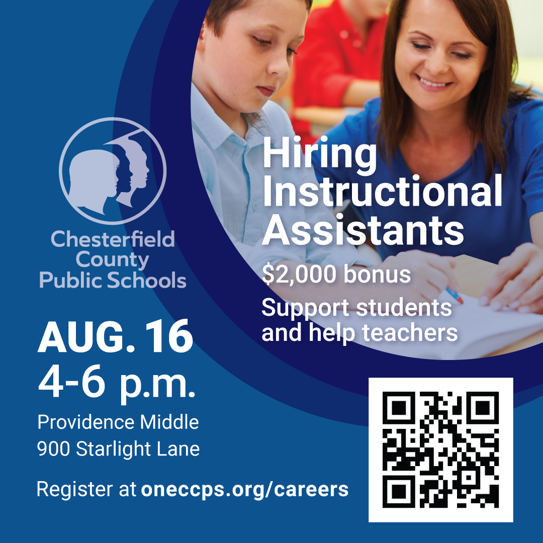 #OneCCPS is hiring instructional assistants during a job fair 4-6 p.m. Aug. 16 at Providence Middle, 900 Starlight Lane. Registration is strongly preferred but not required. ▪️ To learn more about the position and register for the job fair, visit bit.ly/3KnZtVG.