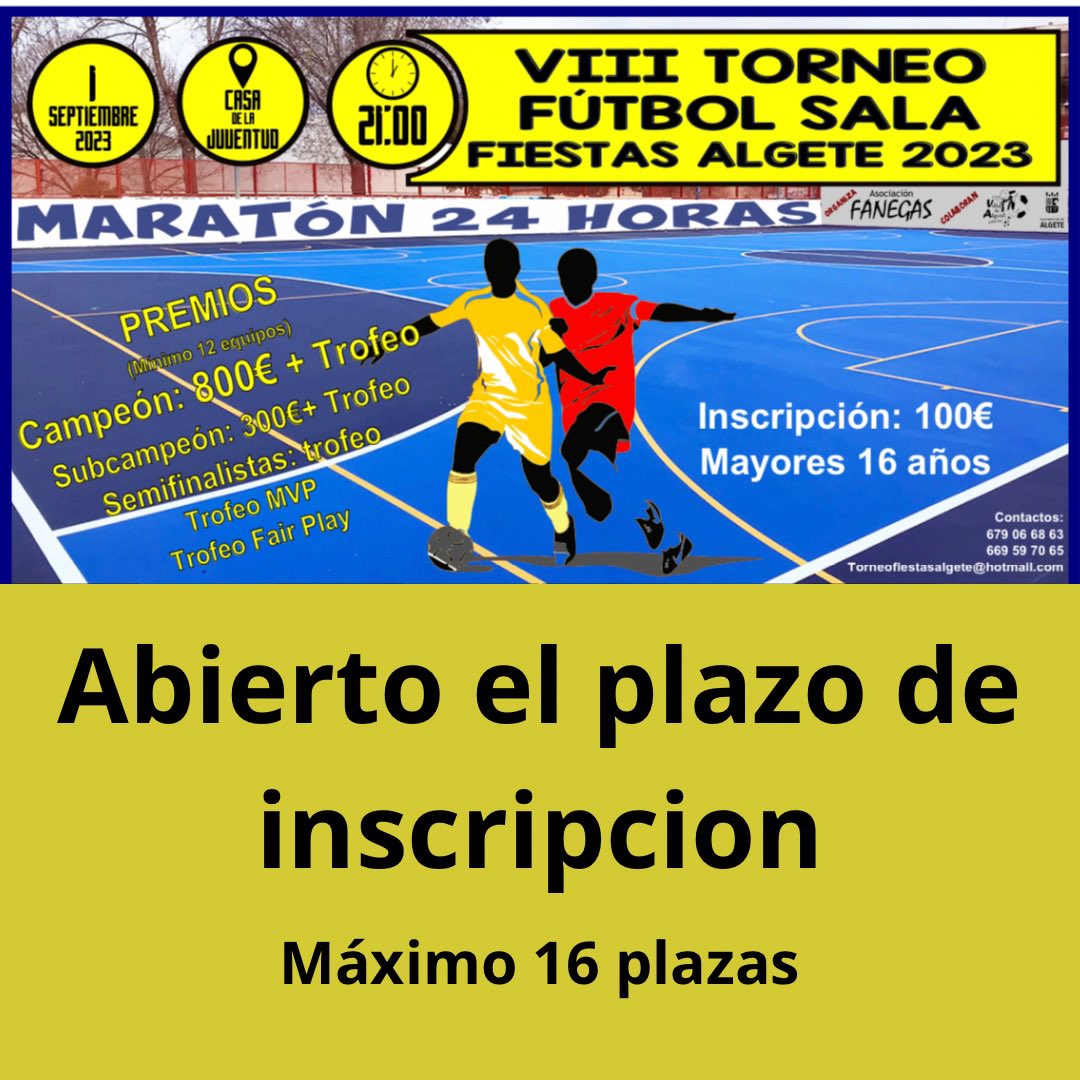 CFSalgete2017's tweet photo. ⚽️Abrimos el plazo de inscripción 🗒️

Máximo 16 plazas 

Inscripción: 100€ / equipo

Fecha Máxima de inscripción Miércoles 30 de Agosto 

Más información:

669 59 70 65

679 06 68 63

Mensaje privado instagram https://t.co/BpedKLQudQ