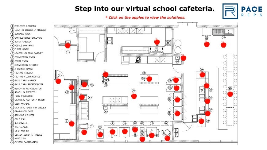 Pace_Reps's tweet image. 🏫 Have you seen the virtual school cafeteria created by Pace Reps? It helps nutrition directors visualize equipment decisions that impact service. 🍎Use this digital planning tool for your school kitchen #schoolfoodservice #schoolkitchen #schoolcafeteria hubs.ly/Q01ZWpqD0