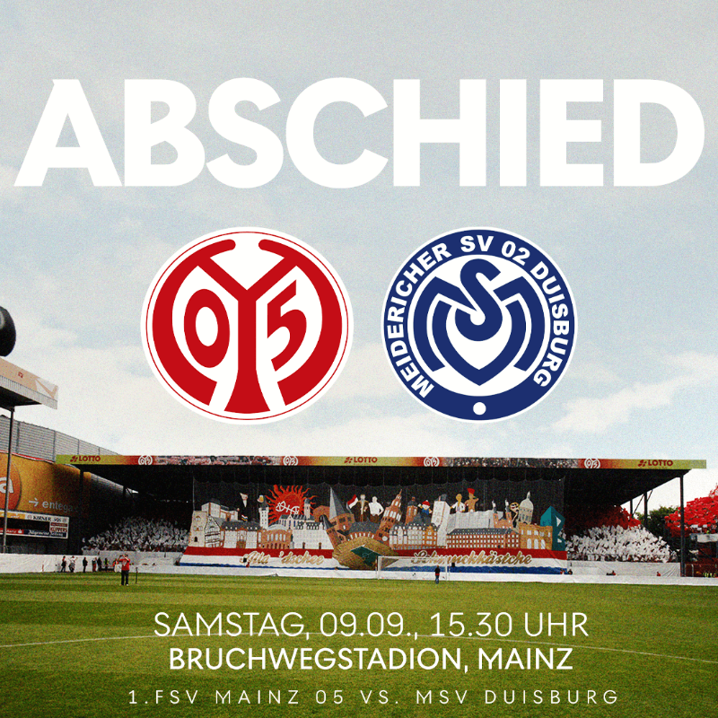 1FSVMainz05's tweet photo. In der Länderspielpause absolvieren wir am Samstag, den 9. September (15.30 Uhr) ein Testspiel im Bruchwegstadion gegen den Drittligisten @MSVDuisburg. Die aktiven Fans planen für das Abschiedsspiel von der Südtribüne ein umfangreiches Rahmenprogramm. 🔴⚪️
#Mainz05 #M05MSV