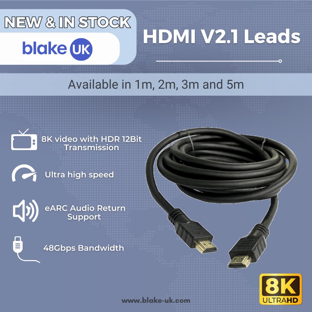 Unleash the power of the future with our HDMI V2.1 Leads, ensuring high speed and stunning 8K video.

#NextGenTech #UltimateConnectivity #HDMI #HDMICable #Connectivity #Network #BlakeUK