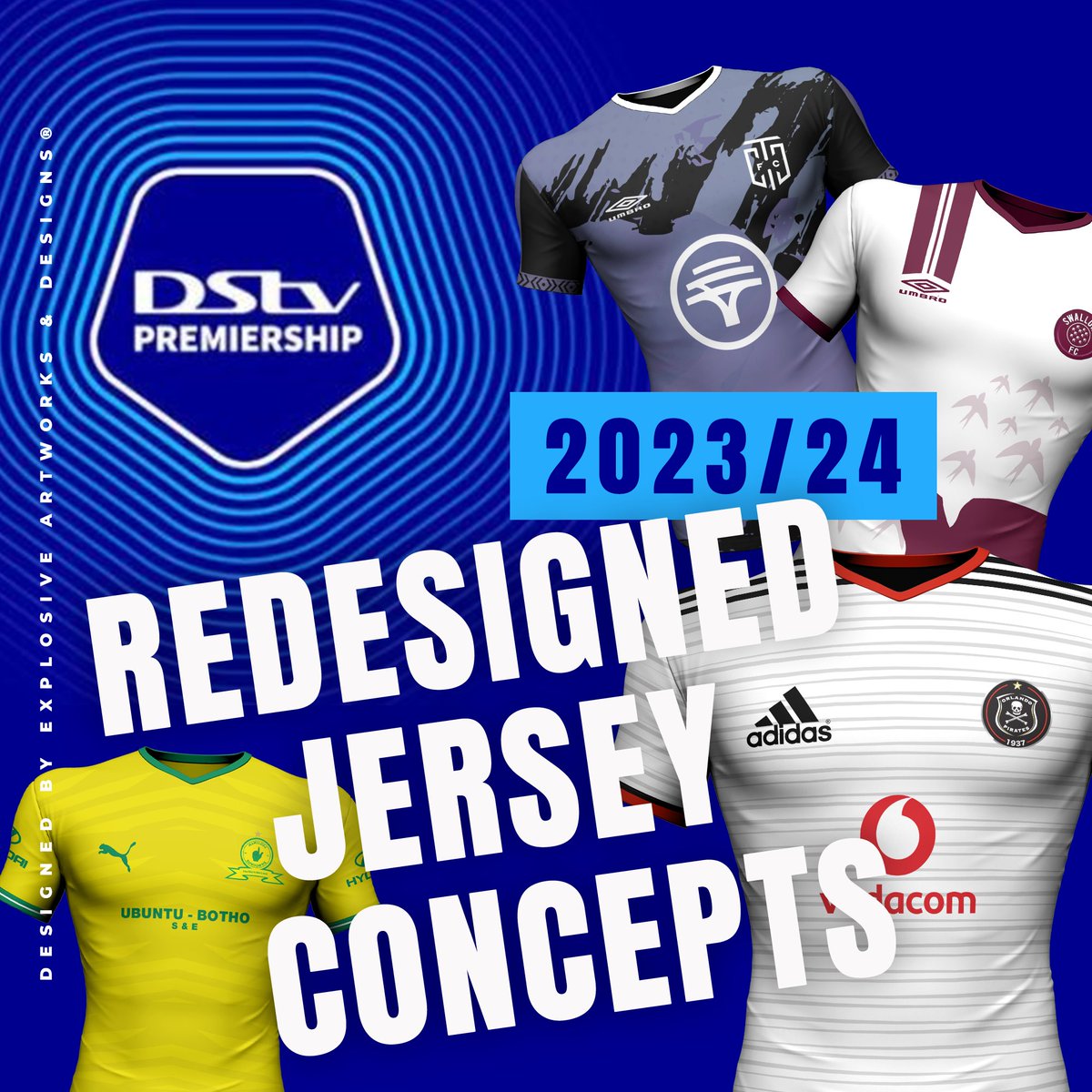 Official_EAD's tweet photo. Redesigned Jersey Concepts for the DSTV Premiership 2023/24 season... Follow the Explosive Artworks and Designs Twitter page to see them.  You can leave comments, likes, and retweets.  

Today we focus on @goldenarrowsfc1 

#SenzoMeyiwaTrial Kelly Khumalo Naturena  Elon https://t.co/5UfHqlvFyT