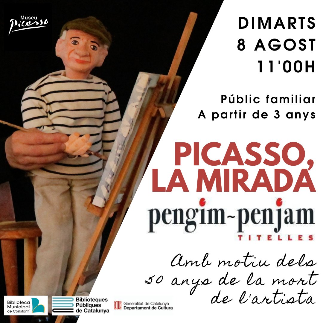 biblioconstanti's tweet photo. Demà, amb motiu dels 50 anys de la mort de Pablo Picasso, i gràcies a @bibliotequescat en col·laboració amb el @museupicasso, us oferirem un espectacle familiar a partir de quadres de l'artista.

@PengimPenjam @ajconstanti @cultura_cat @ConstantiRadio @bibliotequestgn https://t.co/QbajiTC9kG
