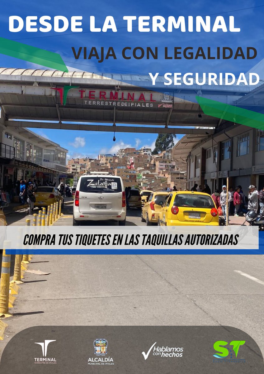 Desde la Terminal Terrestre De Pasajeros Ipiales te recomendamos adquirir tus tiquetes unicamente en las taquillas autorizadas, que se encuentran dentro de nuestras instalaciones, con ésto, las empresas de transporte te garantizan un viaje seguro y legal.
#Supertransporte