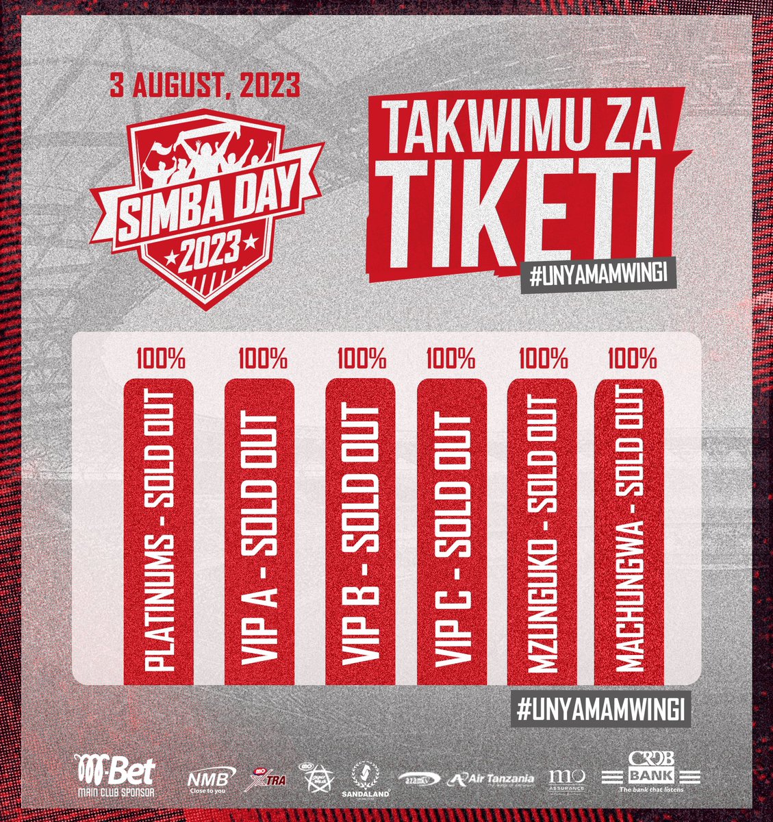 SimbaSCTanzania's tweet photo. Historia mpya imeandikwa kwa tiketi zote kununuliwa siku tatu kabla ya SIMBA DAY.

Shukrani kwa mashabiki wote ambao wamenunua tiketi za #SimbaDay2023 #SimbaDay #UnyamaMwingi #NguvuMoja https://t.co/n4gnwzztk6