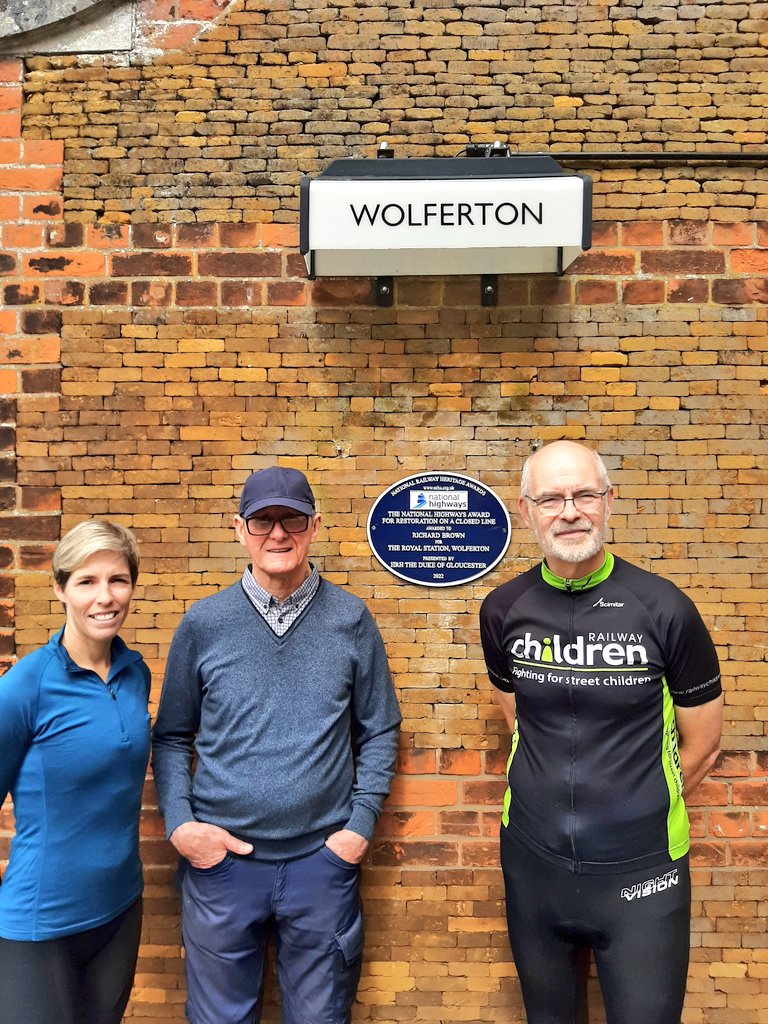 NRHAwd's tweet photo. Great to cycle to visit @Wolferton today,  with Hélène Rossiter of @NationalHways, to celebrate the award of the NH-sponsored 2022 @nrhawd for works on a closed line to Richard Brown for his restoration of the station &amp; its signal box. https://t.co/0T9tNBCz1t