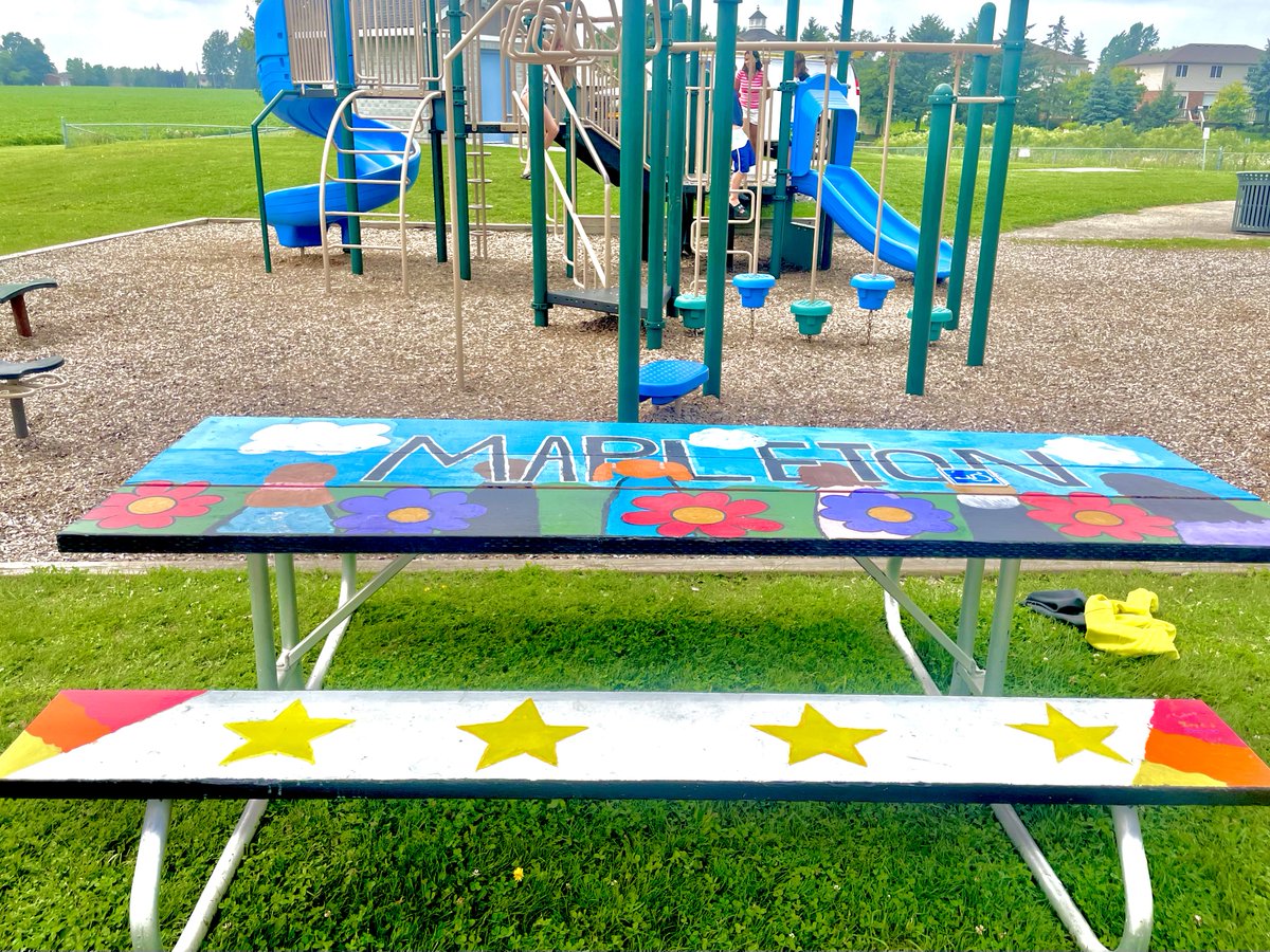 MapletonTwp's tweet photo. Three picnic tables were designed and painted by several talented students attending Drayton Heights Public School! Go check out these impressive picnic tables displayed at the ABC Park and Drayton Kinsmen Park! #MapletonProud #MyMapleton #dhps #MapletonRec https://t.co/yy5NtHE1BB