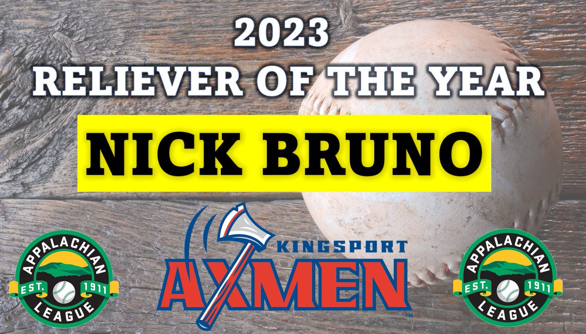 MarkThatPlay's tweet photo. He put up defining numbers in relief in his 11 appearances this season:

(2-0), 3.52 ERA
15.1 IP, 24Ks
Only 9 hits allowed
.170 Opponent AVG

Out of @UNCAvlBaseball, @NickBruno_05 is the @KingsportAxmen Reliever of the Year!! 🏆

#AxesUp 🪓⚾️ https://t.co/pcOJV5tUpa