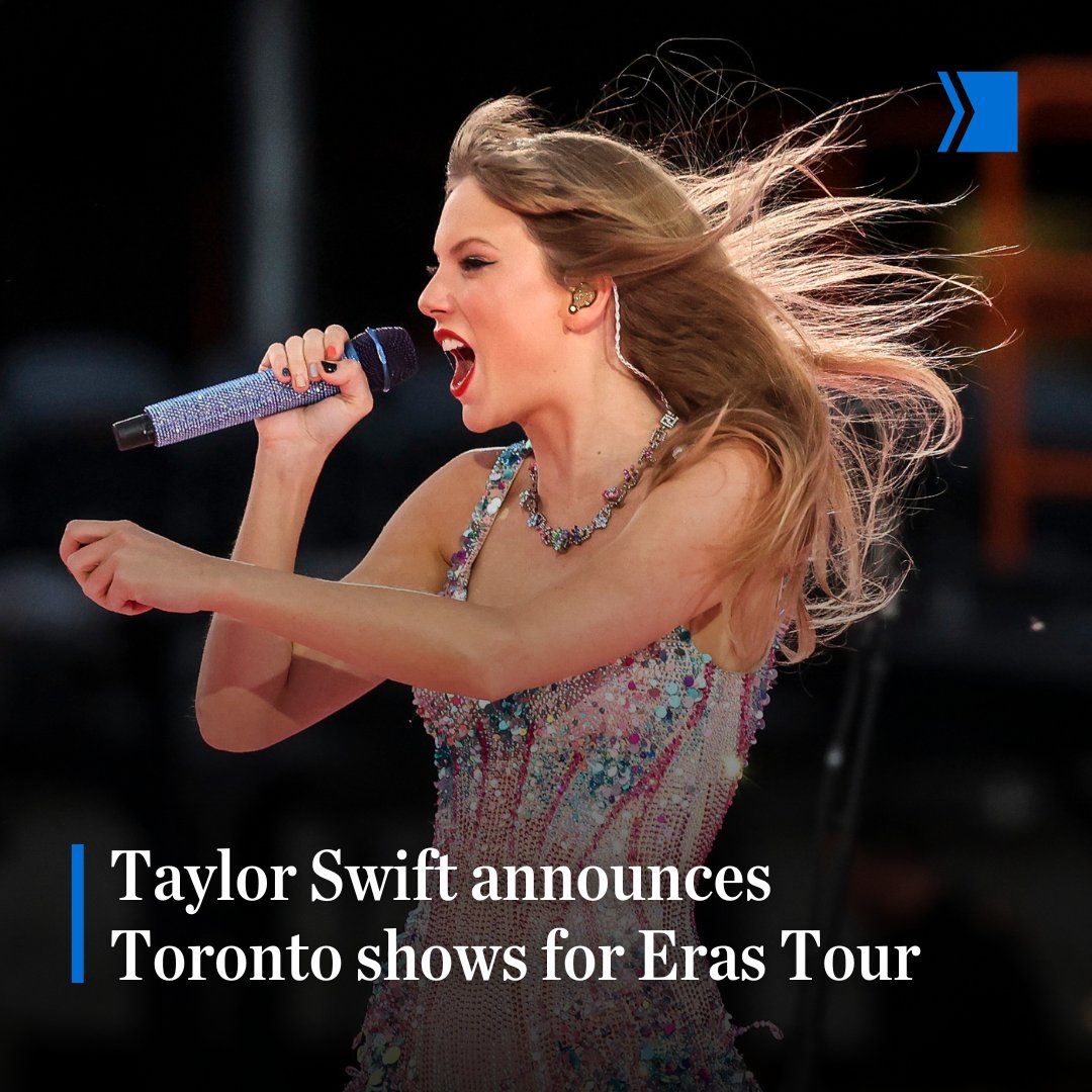 TorontoStar's tweet photo. #Breaking: Taylor Swift announces Toronto shows for Eras Tour with six concerts set to take place at the Rogers Centre in Toronto in November 2024. https://t.co/2veYsZD7ak https://t.co/wd3XWUnzDQ