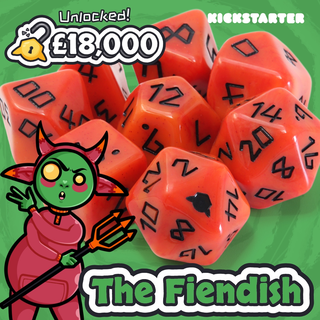 DiceGoblinUK's tweet photo. The Fiendish has joined the party 👿 We are soooo close to the Death Knight now 💀
🚨 ONLY 24 HOURS LEFT TO PLEDGE 🚨
https://t.co/dix1pnUy6Q
#dicegobin #dice #dnddice #rpgdice #dnd #kickstarter #dndkickstarter #dicekickstarter #dnd5e #ttrpg https://t.co/Lij6fjSwba