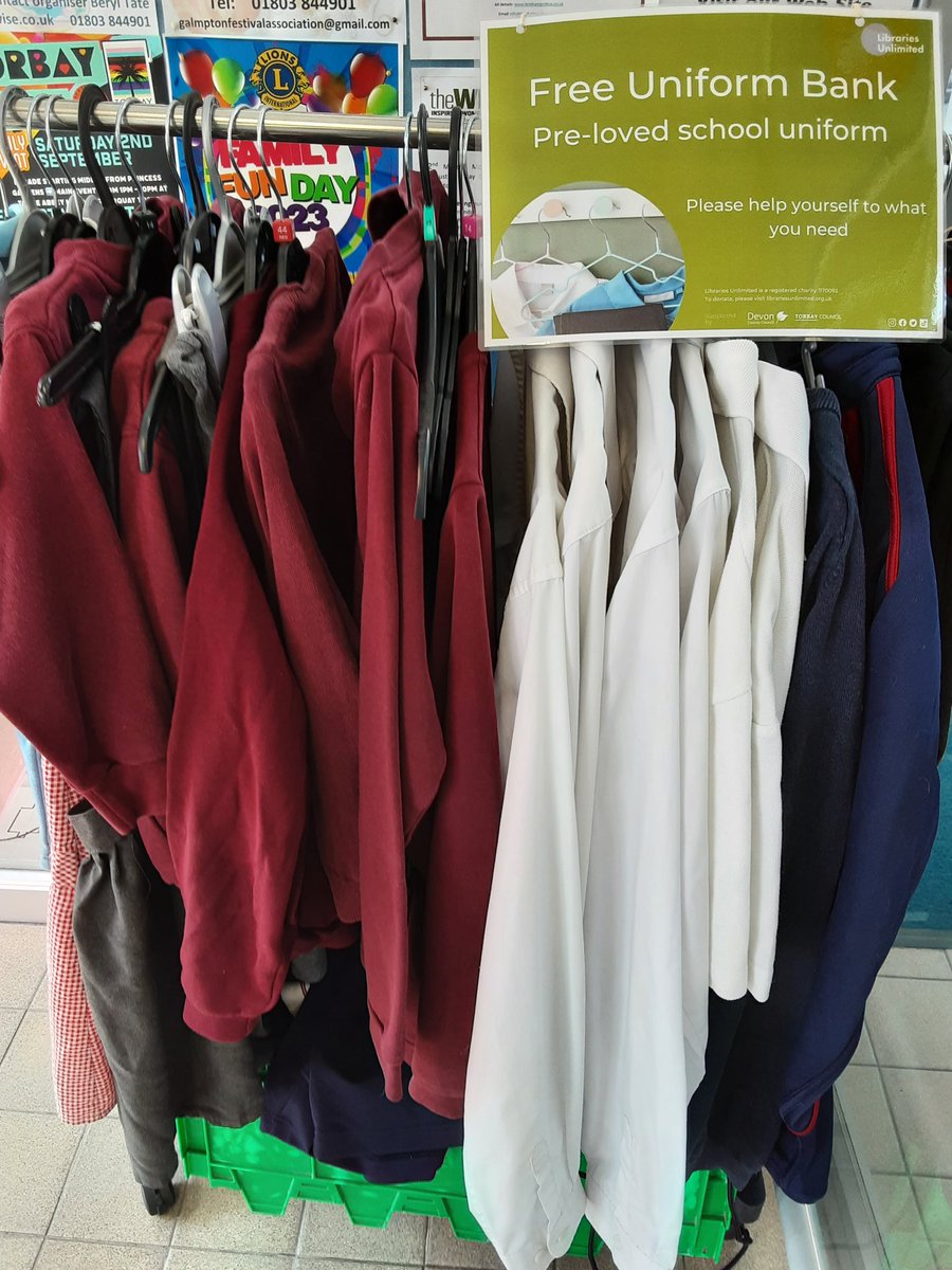 We are happy to introduce our School Uniform Bank. Help yourself to anything needed or donate unwanted uniform. Mostly Galmpton and Churston uniform here so far. #loveschool  @CFGS @GalmptonPrimary #boosttorbay