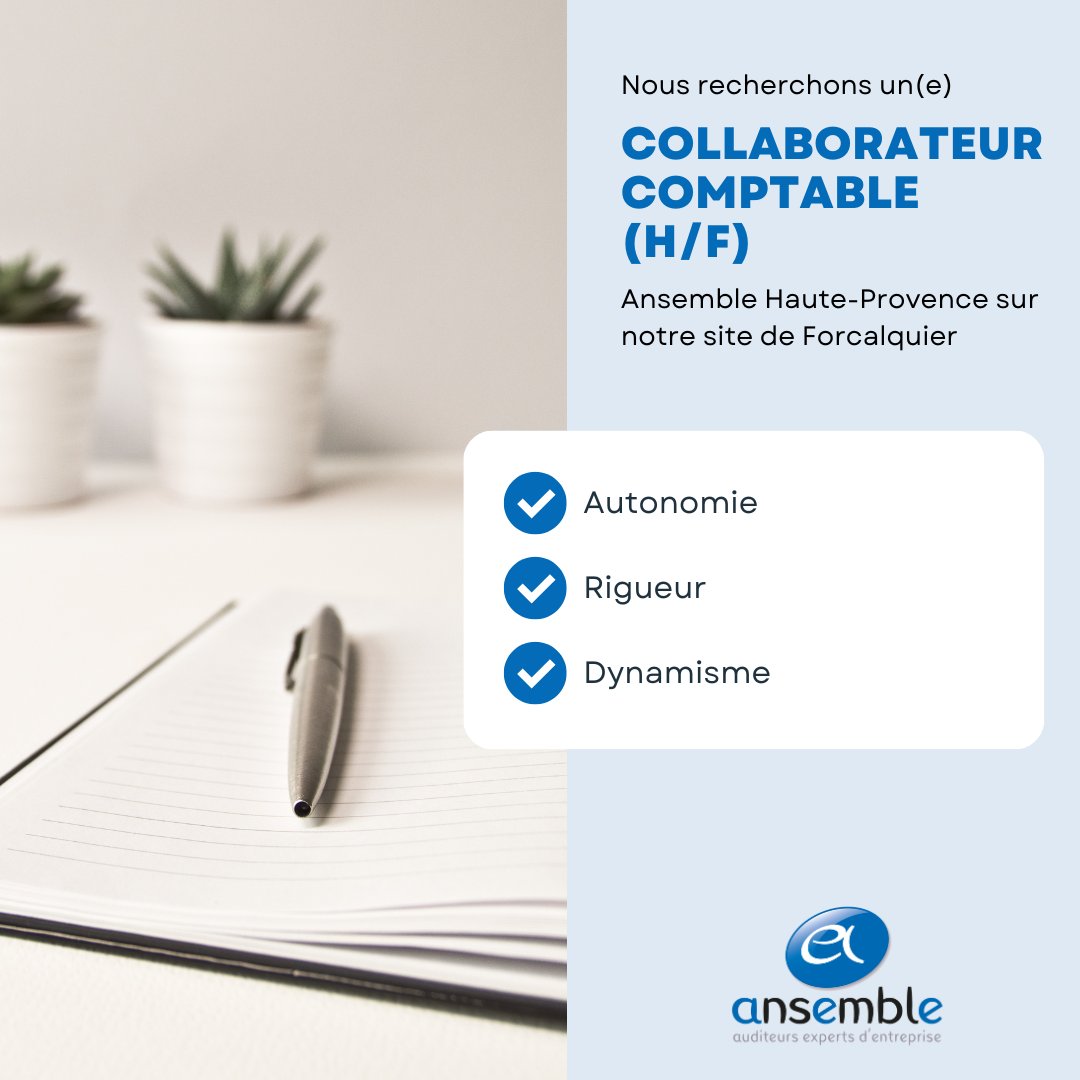 [👩‍💼 ANSEMBLE RECRUTE 👨‍💼]

Notre cabinet à Forcalquier recherche un collaborateur comptable (H/F).

Retrouvez la totalité de nos offres sur Pôle Emploi ainsi que sur Indeed :

👉 Pôle Emploi : urlz.fr/n5bf

👉 Indeed : urlz.fr/n5bi

#recrutement #comptabilité