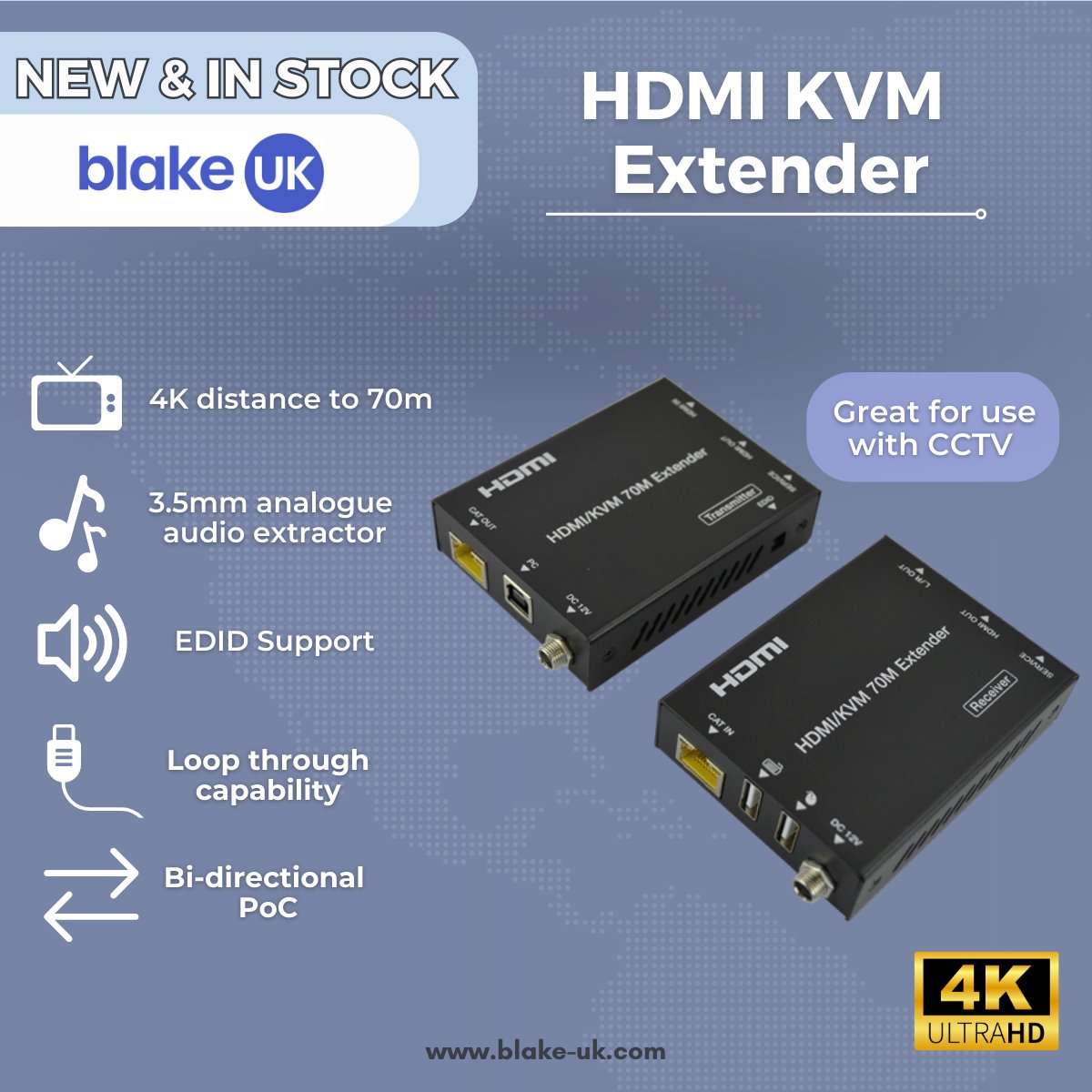 Seamless control, unlimited possibilities. Our HDMI KVM Extender allows 4K distance to 70m!

#HDMIKVM #HDMI #Connectivity #HighDefinition #BlakeUK #Network #Extender #Extension #4K