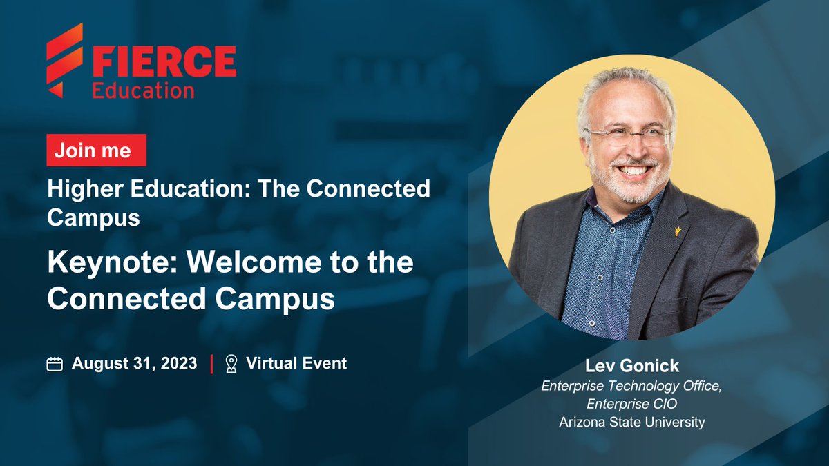 We are delighted to announce our distinguished Keynote Speaker, Lev Gonick, Enterprise Technology Office, Enterprise CIO at <a href="/ASU/">Arizona State University</a>, for our upcoming "The Connected Campus" virtual event on August 31, 2023! Register now: bit.ly/EduCC23 🎟️🔗

#VirtualEvent #ConnectedCampus